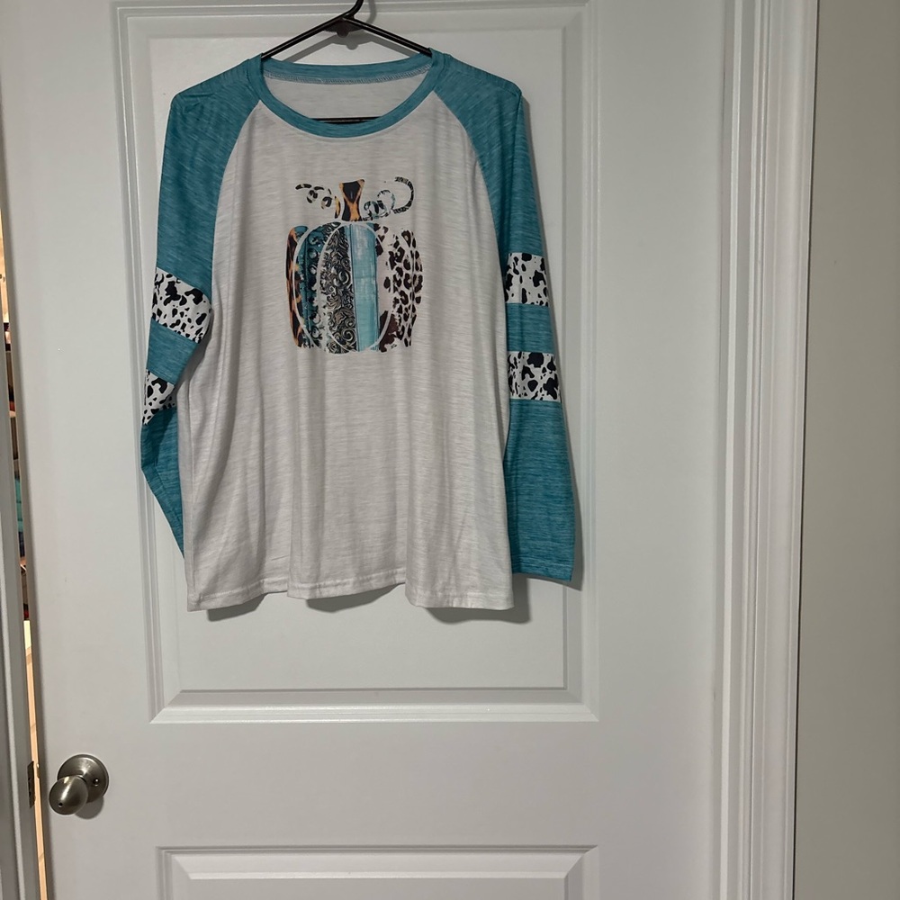 Teal and White Women’s Raglan Shirt-2X